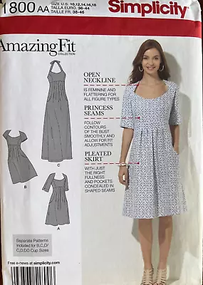 Simplicity 1800 Dress Pattern Short & Maxi Length Amazing Fit Size 10-18 Uncut • $5