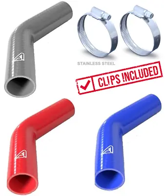 £12.57 • Buy 45 Degree Silicone Elbow Hose Pipe Turbo Water With Stainless Hose Clips All Siz