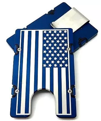 Large American FlagBillet Vault Aluminum Wallet RFID Protection Blue Anodized • $48.99