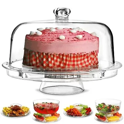 Multifunction 5 In 1 Cake Stand And Dome | Plastic Cover Pie Punch Salad Bowl • £21.99