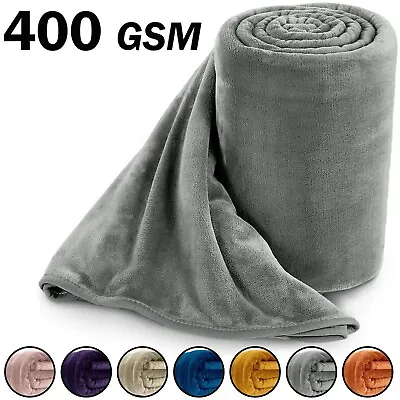 Large Faux Fur Fleece Blanket 400 Gsm Super Soft Reversible Warm Sofa Bed Throws • $19.19