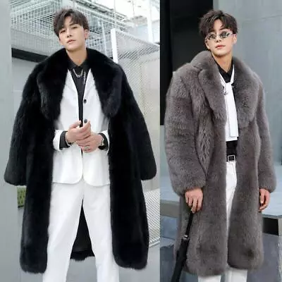 2023 New Men's Lapel Winter Artificial Fox Fur Coat Warm Long Parka • $102.13