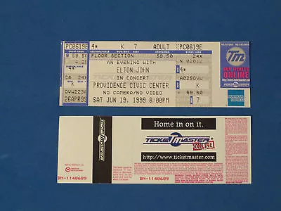 Elton John Unused Concert Ticket 6-19-99 Providence Civic Ctr Very Gd Condition • $6.95