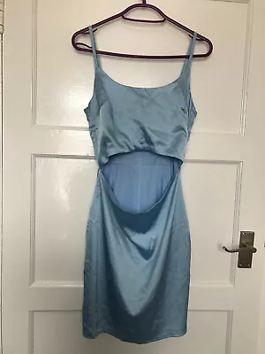 Misguided Blue Sleeveless Satin Cutout Tummy Dress UK Size 8 Clubbing • £5.99