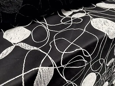 Cotton Spandex Stretch Woven Shirt Blouse Fabric P/Metre - Black Squiggle Print • £4.99