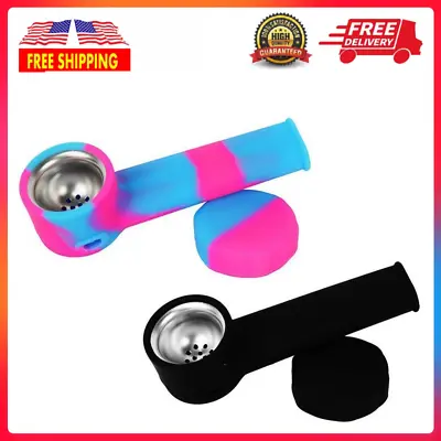 2 Pack SILICONE SMOKING PIPE 4  With Lid And Stainless Steel Screen Black • $8.88