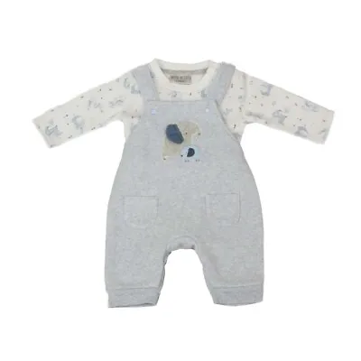 Baby Boys 2Piece Dungarees Long Sleeve Top T-shirt Set Fleece Outfit Blue 1712 • £15.70