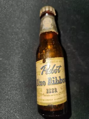 Vintage Pabst  Blue Ribbon PBR Mini Glass Beer Bottle & Cap Bar Brew Advertising • $11