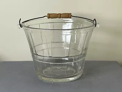 Vintage Anchor Hocking Glass Ice Bucket With Wood Handle USA - 7  High • $25