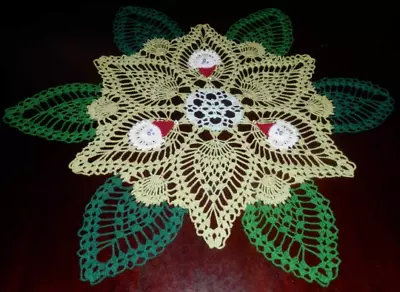 Stunning Handmade Crochet Tablecloth Doily 27 Round Santa Claus  Cotton100% • $49.90