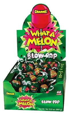 48x Charms Blow Pops What-A-Melon 18g Bubble Gum Filled Lolli-Pop • £21.99