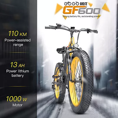 GOGOBEST GF600 Electric Bike eBike 26 Fat Tire Mountain Bicycle 13AH Yellow FD • £1098