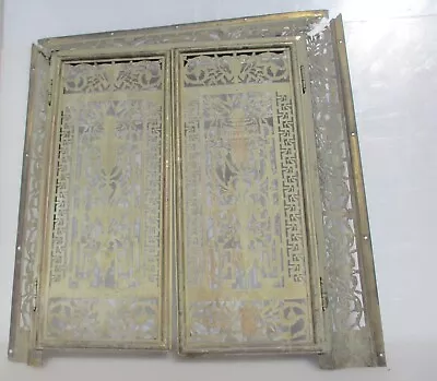 Victorian Brass Fire Screen Fender Guard Fireplace Antique Etched Grate Doors • $138.92