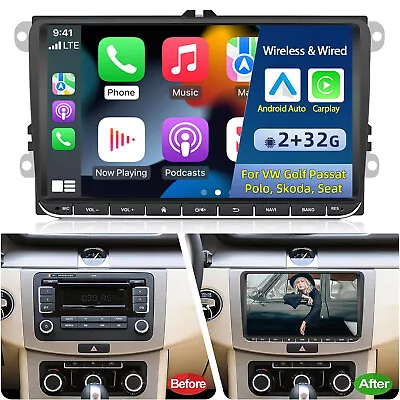 32G Android 11 Apple Carplay 9  Car Stereo Radio For VW Golf MK5 MK6 Caddy Jetta • $175.99