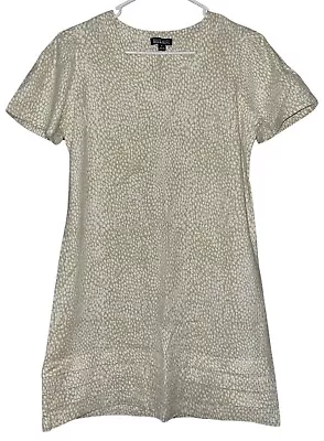 Nicole Miller Linen Dress Womens Small Beige Shift Short Sleeve Flounce Hem • $19.20