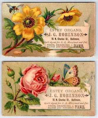 1880's SET/2 BALTIMORE MD J G ROBINSON ESTEY ORGANS PIANOS VICTORIAN TRADE CARDS • $29.95