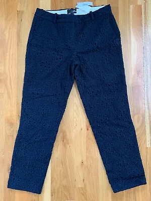 J Crew Black Cafe Capri Crop Pants Womens Size 2 New With Tags Floral Embroider • $8.99