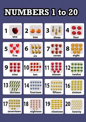 Numbers 1-20 Educational Pre-school Wall Poster Chart For Kids Learning A3/A4 • £3.99