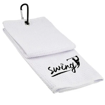 Swing Sports Golf Towel With Clip - White Waffle Tri-Fold Microfiber Golf Towel • $6.99