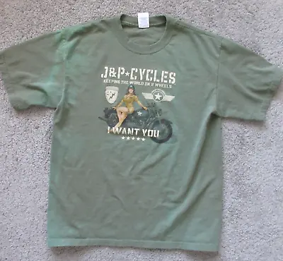 Vtg New Men T-shirt Large Jp Cycles Army Troop Support Green Cotton • $17.76