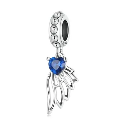 $25.99 • Buy SOLID Sterling Silver Guardian Angel Wing Blue Heart Charm By Unique Designs