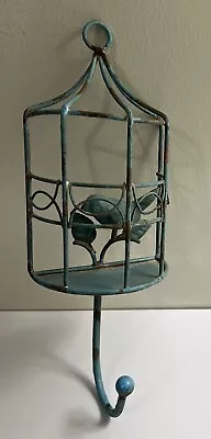 Teal Metal Decorative Vintage Bird Cage With Bird And Large Hook • $12