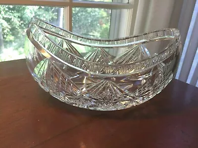 Antique Czech Bohemian Cut Glass Crystal Oval Bowl With Hobstar • $75