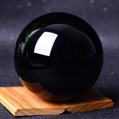 100MM Large Natural Black Obsidian Quartz Ball Healing Crystal Sphere W/ Stand • £35.78