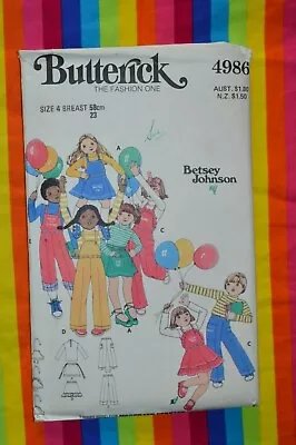 Butterick Sewing Pattern 4986 Kids Overalls Dress Size 4 Vintage 70s Uncut FF • $20