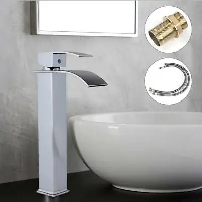 Tall Waterfall Bathroom Taps Basin Sink Mixer Tap Counter Top Chrome Mono Fauce • £30.59