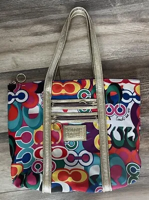 COACH Poppy Pop Signature C Glam Large Tote Multi-Color Purse 13839 14 X 16” • $65.99