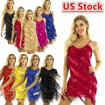 $26.89 • Buy US Women Fringe Tassel Dance Flapper Dress Ballroom Samba Rumba Tango Latin Gown