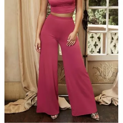 Oh Polly - Hot Pink High Waisted Ruched Wide Leg Pants - Size 6  • $8