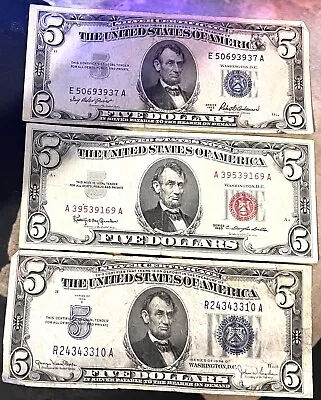 $5 1934 + 1953 + 1963 Silver Certificate Blue Seal Red Seal Old Us Currency Set • $39.99