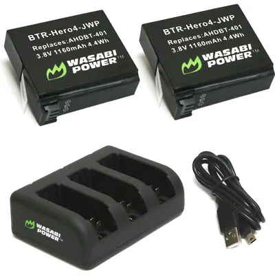 Wasabi Power Battery (2-Pack) And Triple Charger For GoPro HERO4 AHDBT-401 • $20.99