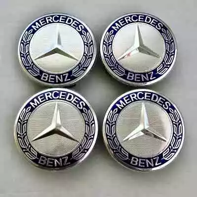 Set Of 4 Mercedes-Benz Dark Blue Chrome Rim Center Hub Wheel Caps Cover 75mm AMG • $13.50