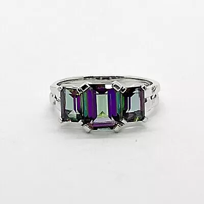 10K White Gold Mystic Topaz 3 Stone Ring - 3.23 Grams • $129