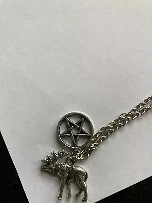 Moose And Pentagram Supernatural Necklace Sam Of TV Show Silver Tone 9” Chain • $5