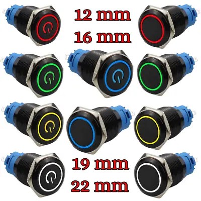 Push Button Switch 12/16/19/22mm Black Metal LED Light Momentary Latching Waterp • $3.99