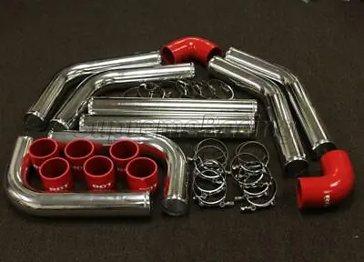 3  8pc Chrome Red Aluminum Intercooler Piping / Silicone Couplers Kit Universal • $149.49