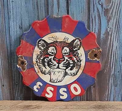 Vintage ESSO Tiger Oil Gas Pump Plate Service Station Porcelain Metal Sign • $9.95