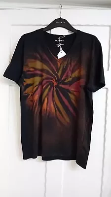 Multicoloured Tie-dyed V-neck T-shirt Size L Muscle Fit • £9