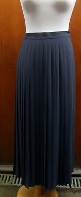 Jaeger Vintage Navy Blue Knife Pleat Polyester Longer Length Skirt 30  Waist • £30