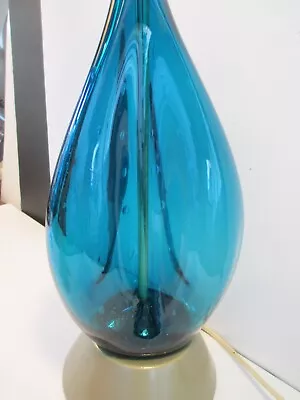 Vintage Murano Mid Century Modern Winged Glass Lamp Azure Aqua Blue • $550