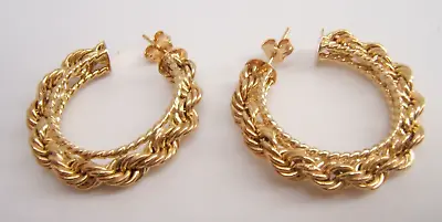 Vintage 10k Gold Hoop Huggie Earrings Twisted Design • $150