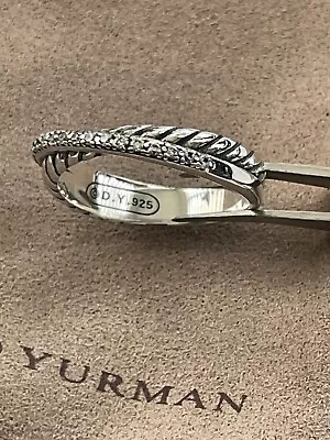 David Yurman Sterling Silver Crossover  Ring With Pave Diamonds Size 7 + Pouch • $169