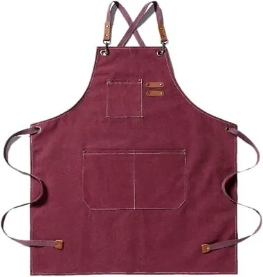 Kitchen Chef Apron With 3 Pockets Cross-Back Adjustable Bib For Cooking Red • $13.65