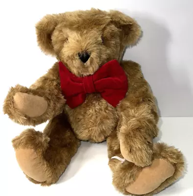 Vermont Teddy Bear Co Valentine /Christmas Jointed Plush Brown Bear Red Bow 16  • $18.99