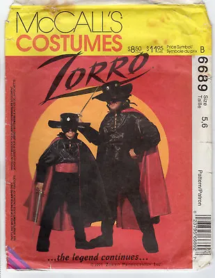 ©1993 UNCUT McCall's Costumes Pattern # 6689  Children's/Boys' Costume  ZORRO • $9.99