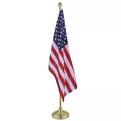 6Ft Telescoping Indoor Flagpole Kit Gold Ball Base Aluminum 3x5Ft US Flag • $45.99